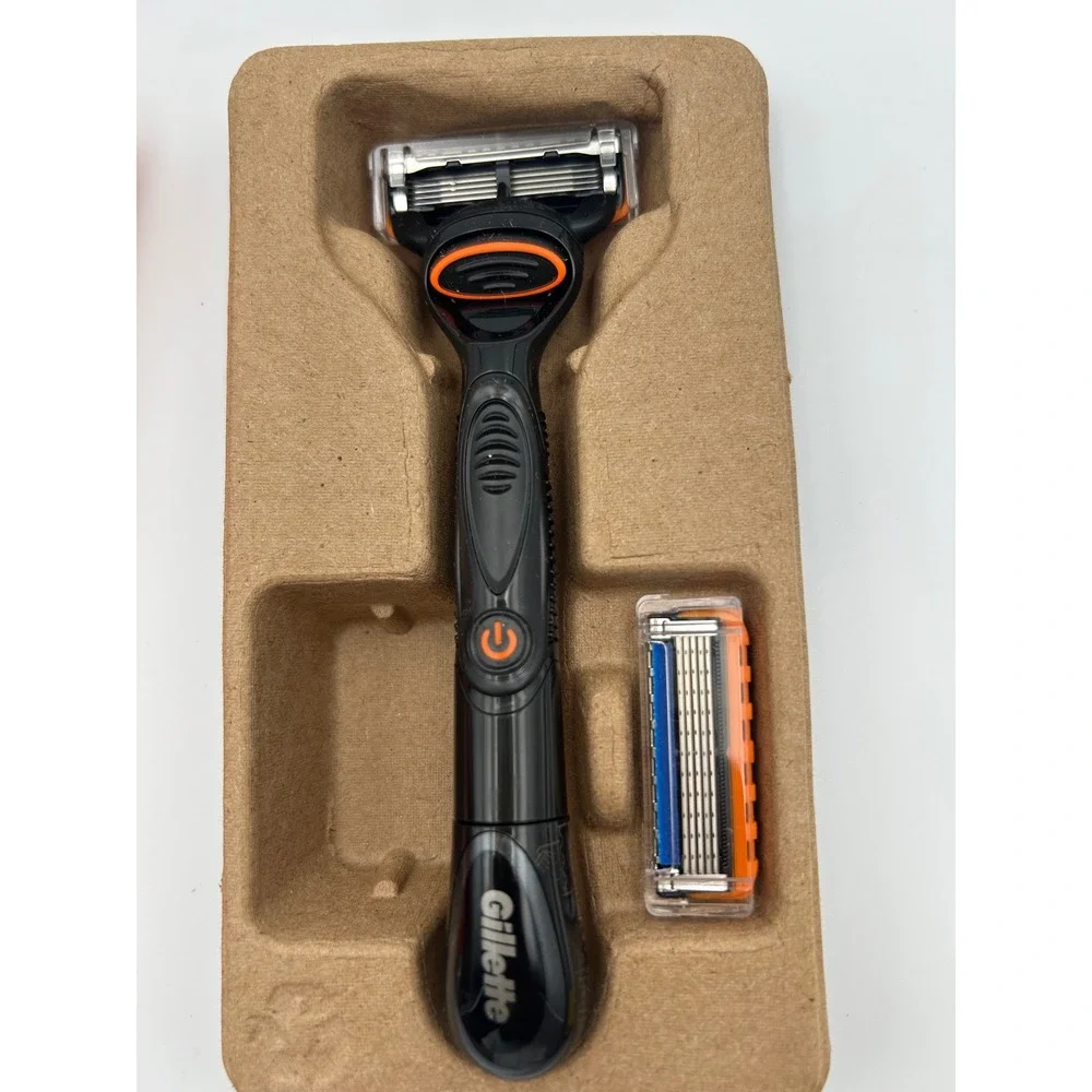 Gillette Fusion5 Power Mens Razor 1 Powered Handle and 2 Cartridges Black Orange